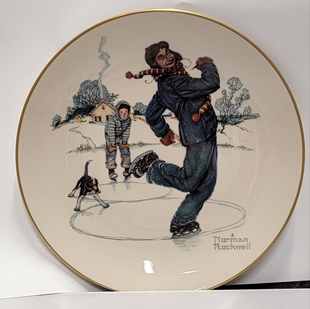 Vintage Norman Rockwell 1974 Winter -Gay Blades Gorham Plate 10.5” Original Box